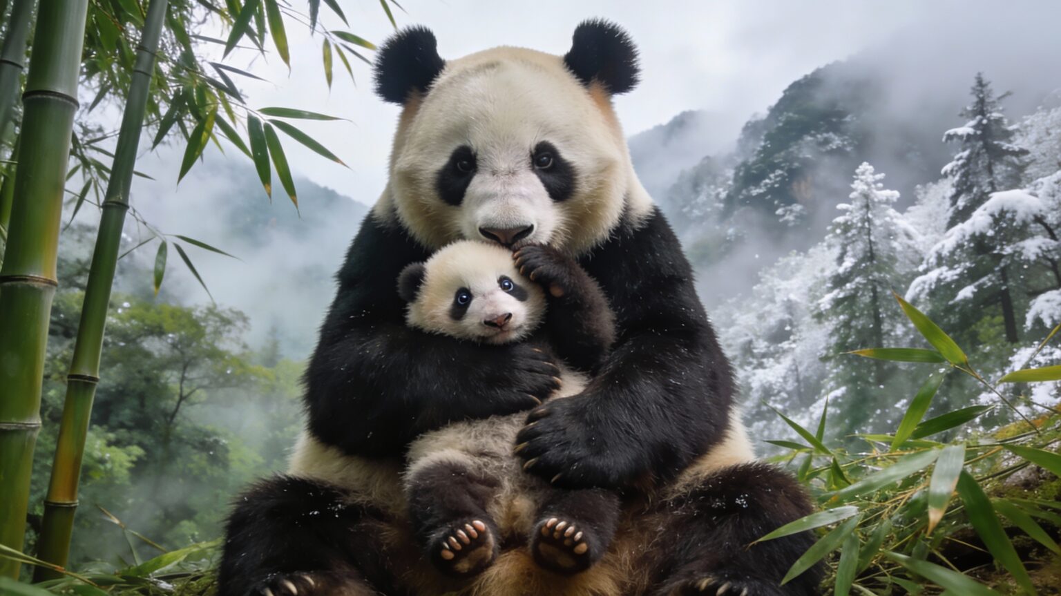 Il tenero abbraccio di un panda selvatico al suo cucciolo commuove il mondo