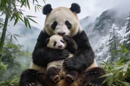Il tenero abbraccio di un panda selvatico al suo cucciolo commuove il mondo