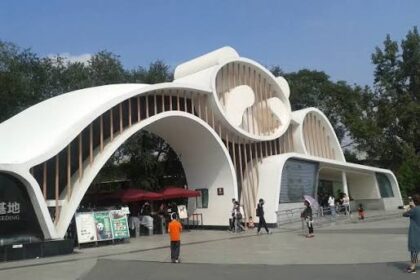 Cartello informativo sulla sospensione delle prenotazioni per la base di ricerca panda gigante di Chengdu dal 6 settembre 2026