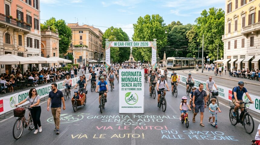 Strada cittadina senza traffico durante la Giornata Mondiale senza Auto del 22 settembre
