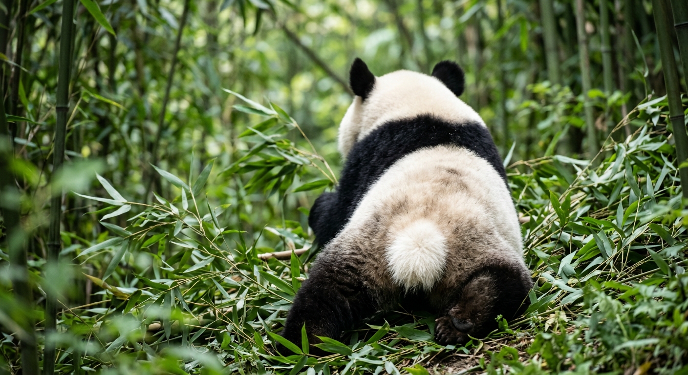 Panda gigante con la coda bianca visibile