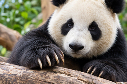 Panda gigante con gli artigli sulle zampe anteriori