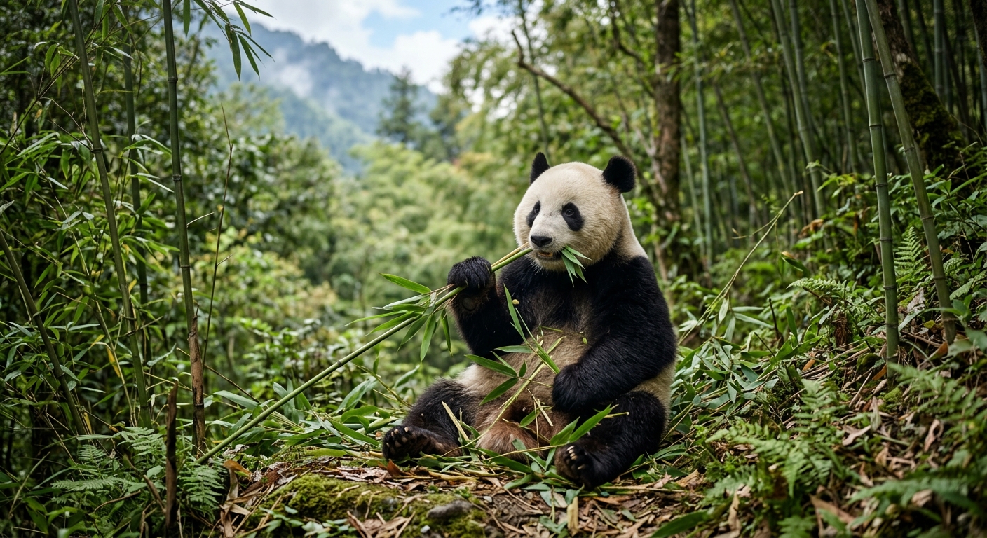 Panda gigante durante una sessione di addestramento con rinforzo positivo attraverso la grata